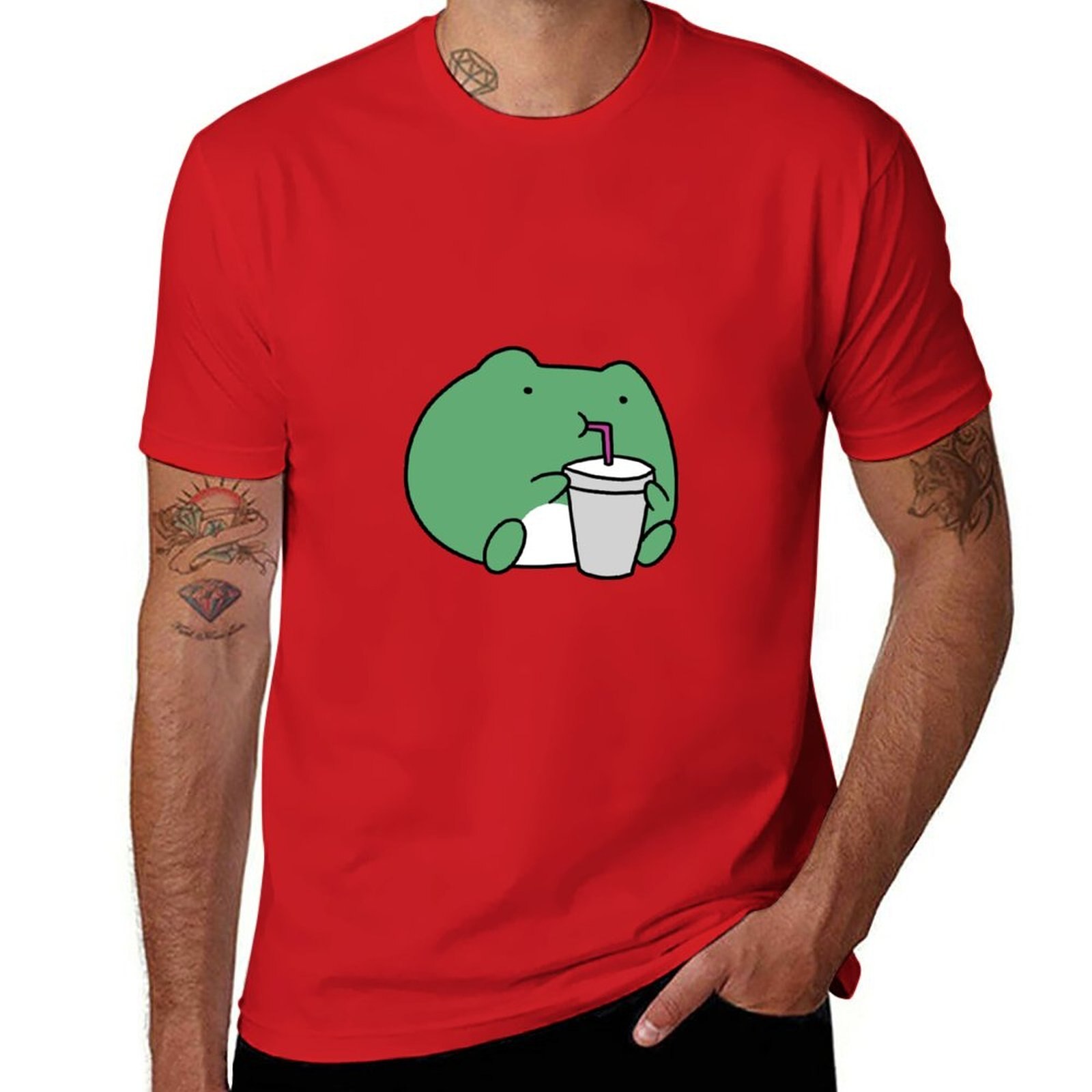 개구리 음료 티셔츠 플러스 사이즈 탑 셔츠, 그래픽 티셔츠, 남성용 미적 의류, 면 티셔츠, 신제품